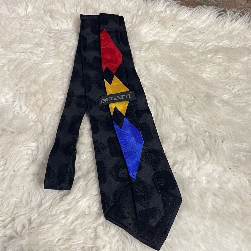 BUGATTI Italian Silk Mens Colorful Tie Art To Wear Artsy Unique Career Black